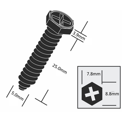 8mm Phillips Head & Hex Black Self-Tapping Screws 